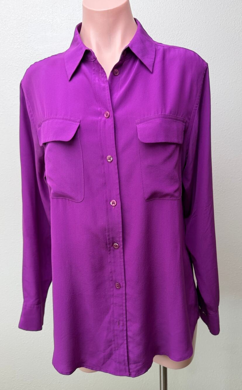 Equipment Purple Silk Button Front Shirt Women S